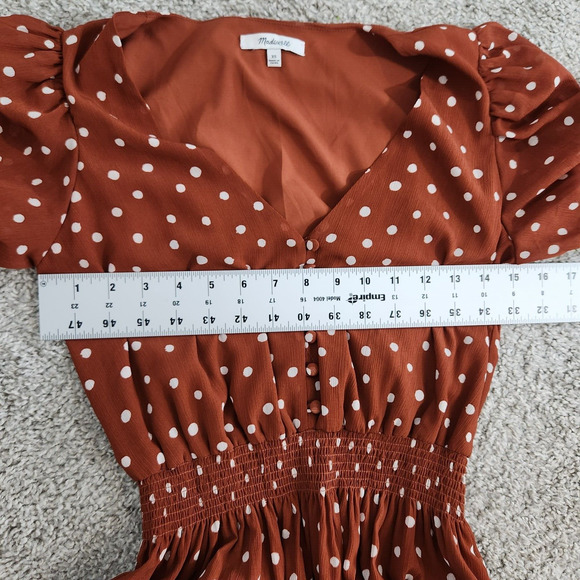 Madewell Smocked Waist Mini Dress Button-Front Short Sleeve V Neck Size XS - Picture 10 of 14
